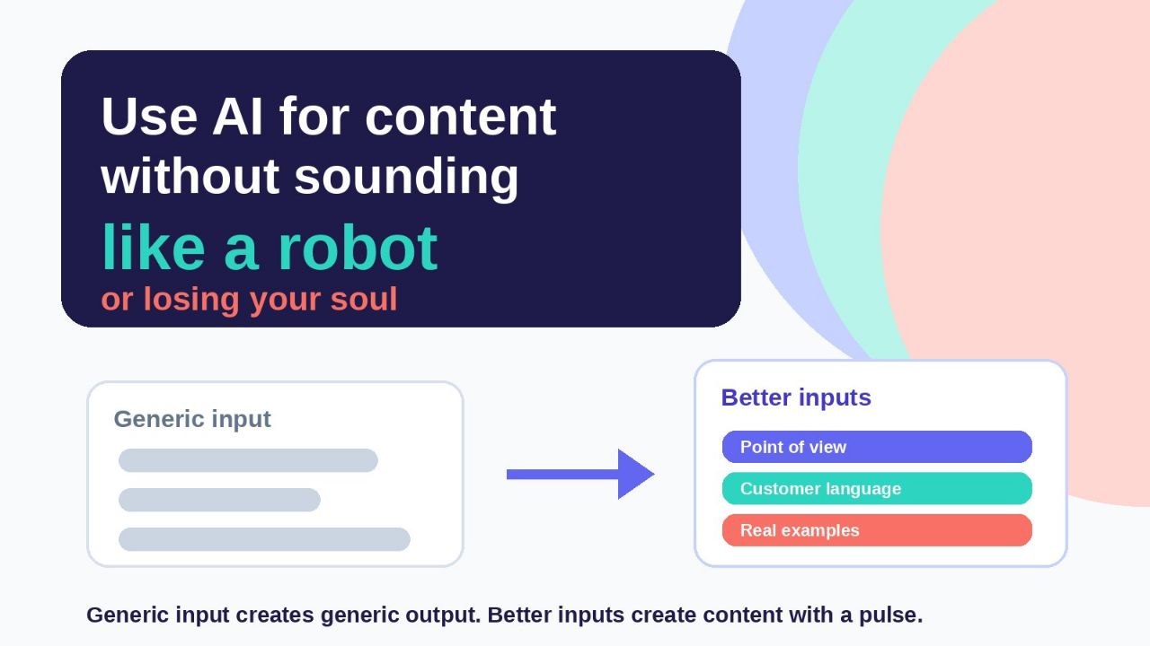 Split composition showing generic AI content transforming into human brand-driven content